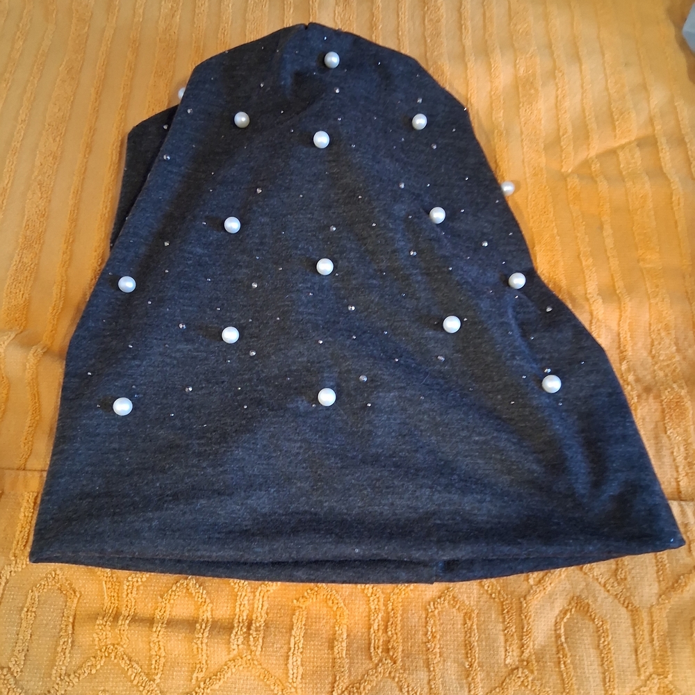 Gray Beanie with Pearl Accents